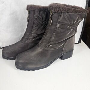 Trotters Brady Brown Weather Resistant Faux Fur‎ Front Zip Winter Boots 9 WW